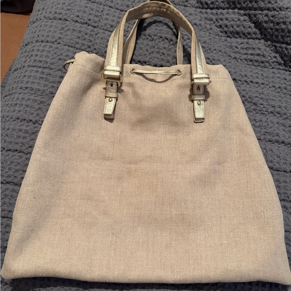 Yves Saint Laurent Tan Canvas Tote with Gold Accents - Picture 2 of 4